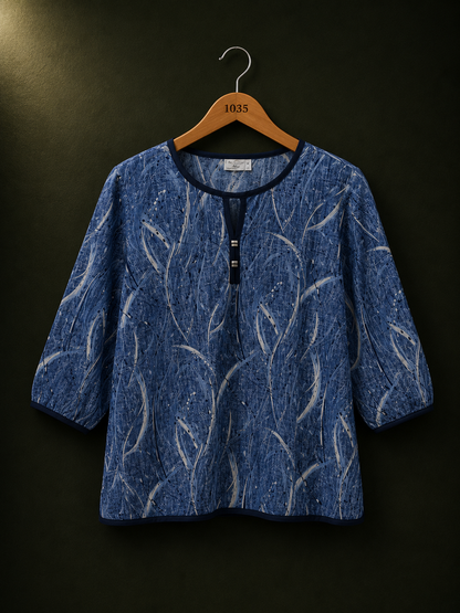 Sabrina Blue Printed Viscose Top for Women