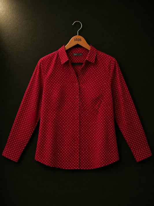 Tex Red Polka Dot Cotton Shirt for Women