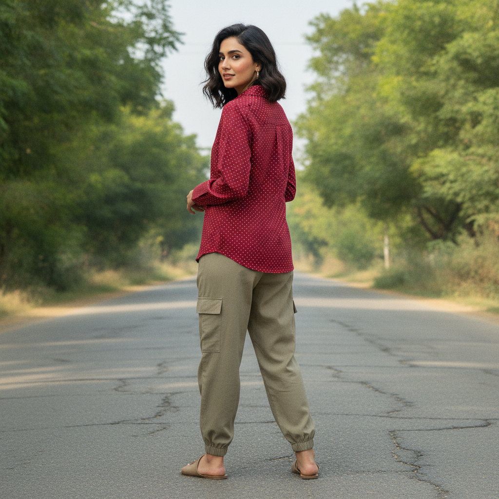 Tex Red Polka Dot Cotton Shirt for Women