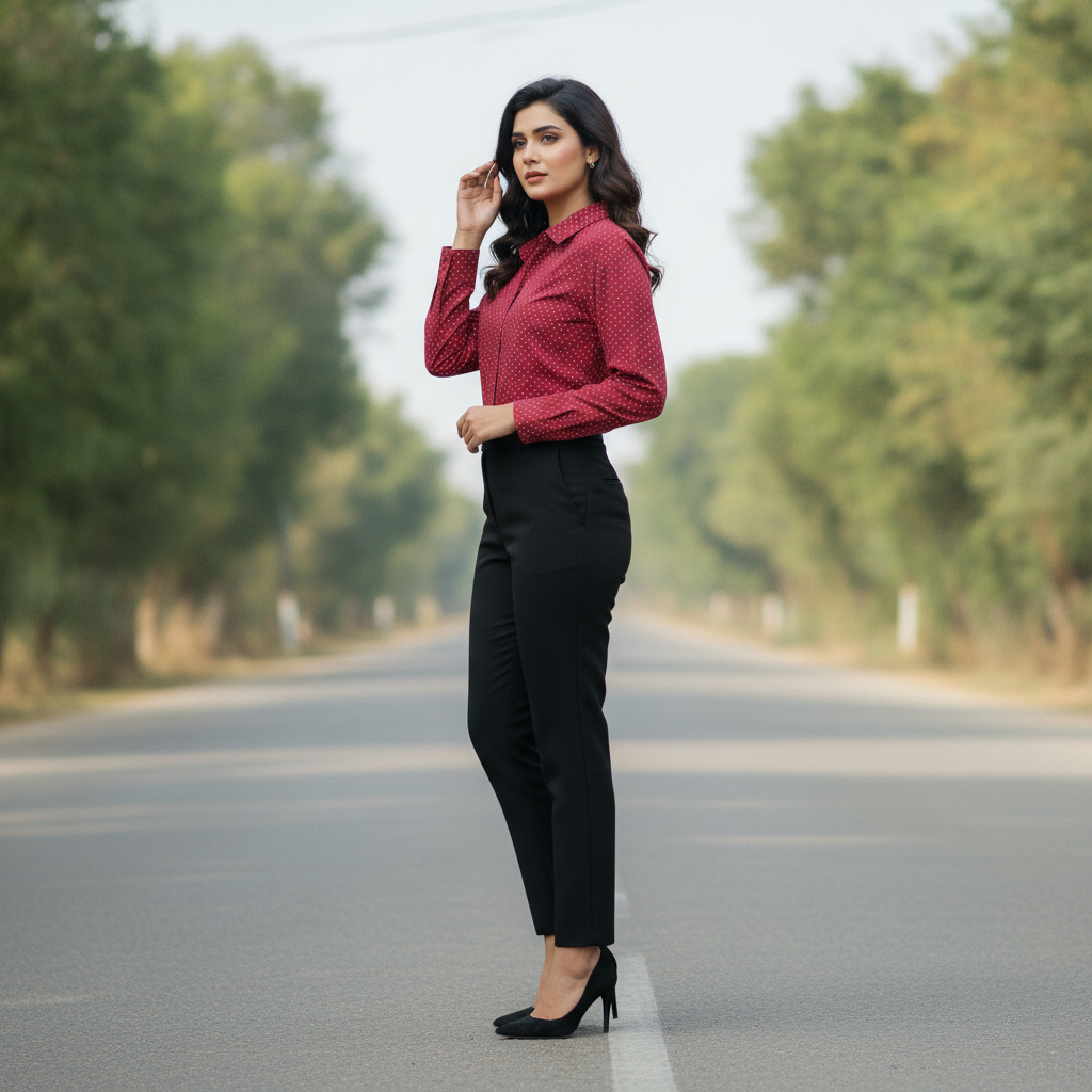 Tex Red Polka Dot Cotton Shirt for Women