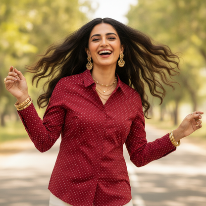 Tex Red Polka Dot Cotton Shirt for Women