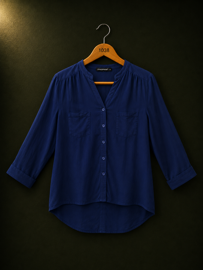 Atmosphere Navy Viscose Button Shirt for Women