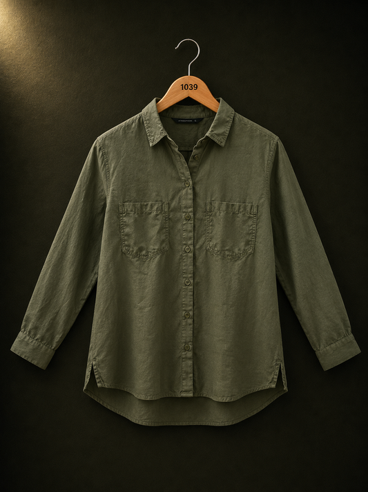 Zara Olive Green Button-Up Polyester Shirt for Women