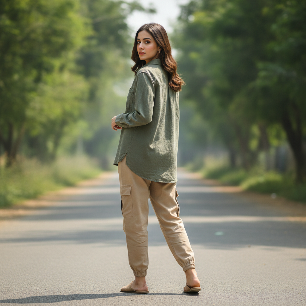 Zara Olive Green Button-Up Polyester Shirt for Women