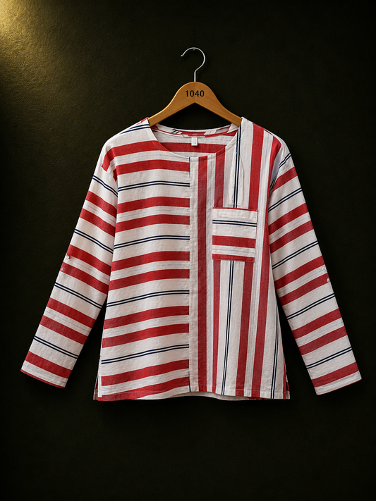 Esprit Red Multi Stripe Cotton Top for Women