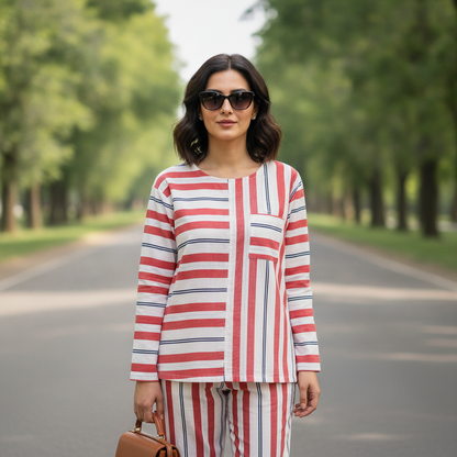 Esprit Red Multi Stripe Cotton Top for Women