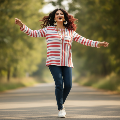 Esprit Red Multi Stripe Cotton Top for Women