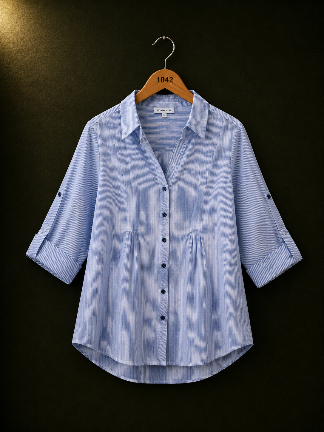 BONNARE Sky Blue Stripe Cotton Long Shirt for Women