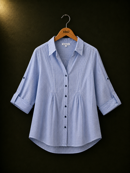BONNARE Sky Blue Stripe Cotton Long Shirt for Women
