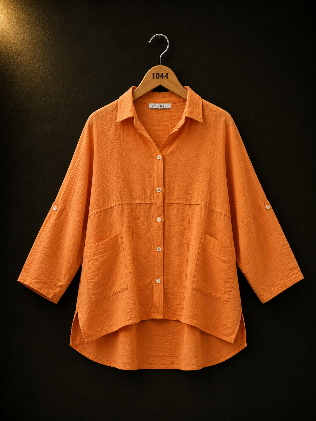 BONNARE Oversized Orange Cotton Shirt for Women