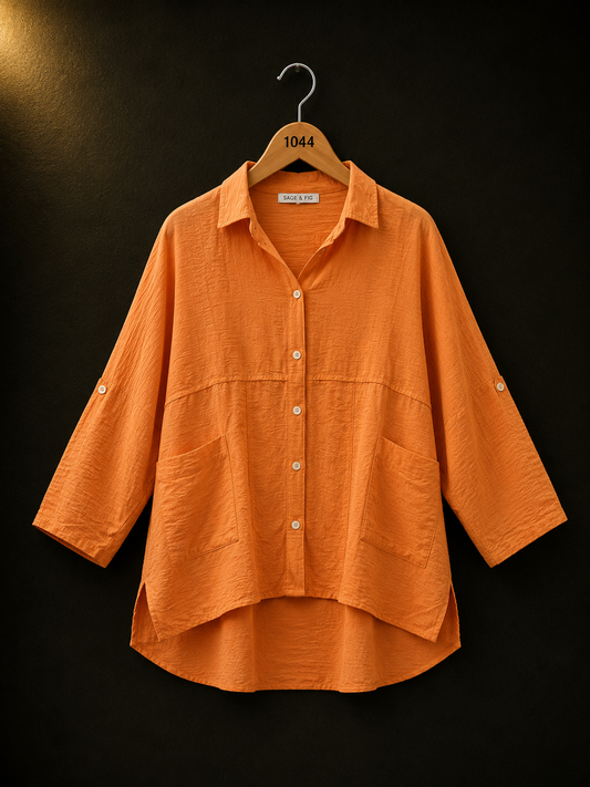 BONNARE Oversized Orange Cotton Shirt for Women
