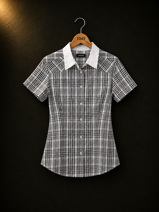 Eterna Black & White Check Cotton Shirt for Women