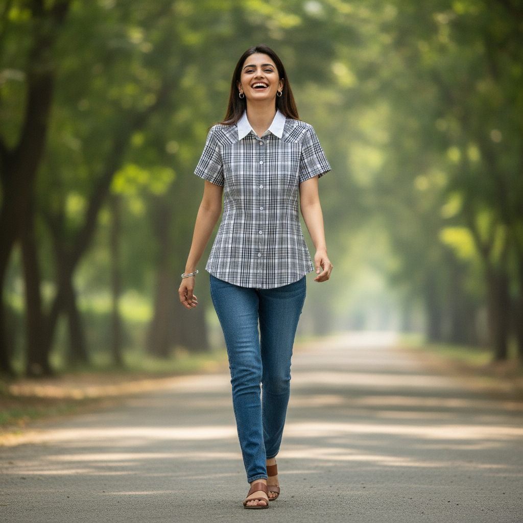 Eterna Black & White Check Cotton Shirt for Women