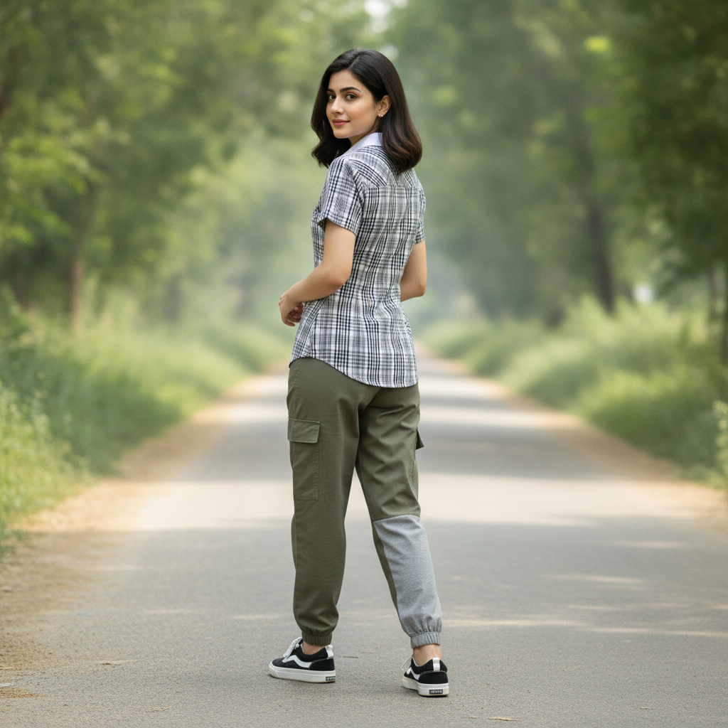 Eterna Black & White Check Cotton Shirt for Women