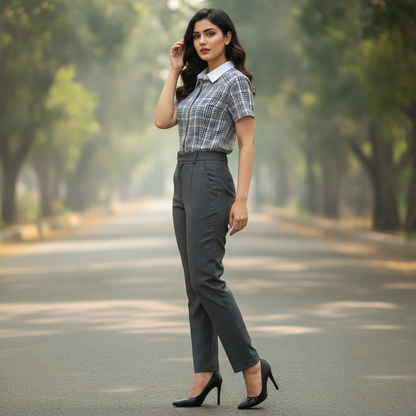 Eterna Black & White Check Cotton Shirt for Women