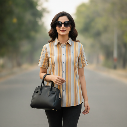 Vaude Multicolour Stripe Cotton Shirt for Women