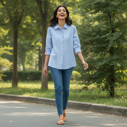 Russell Light Blue Classic Cotton Shirt for Women