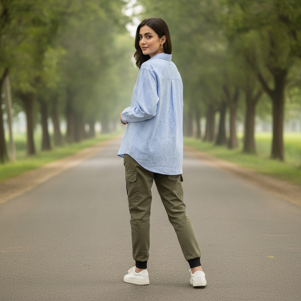 Russell Light Blue Classic Cotton Shirt for Women