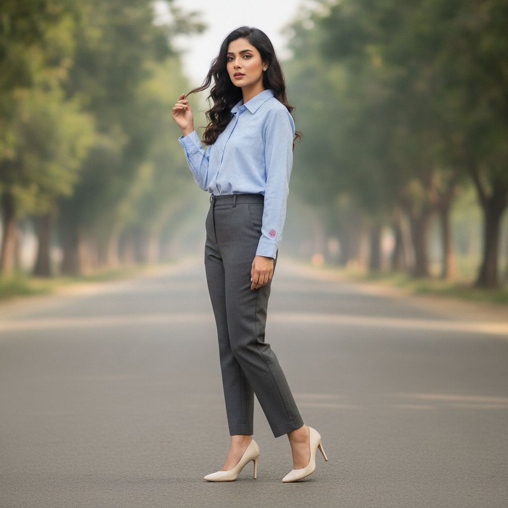 Russell Light Blue Classic Cotton Shirt for Women