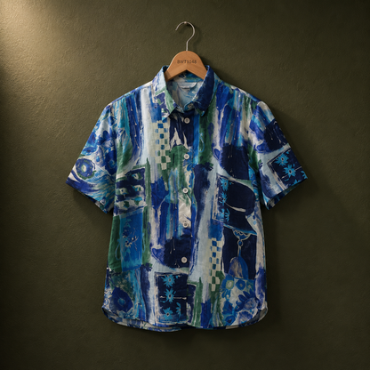 BONNARE Blue Abstract Georgette Shirt for Women