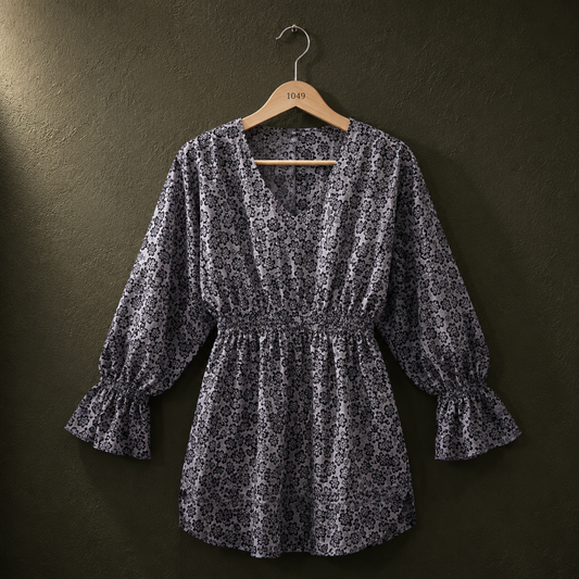 ZnK Grey Floral Smocked Cotton Top for Women