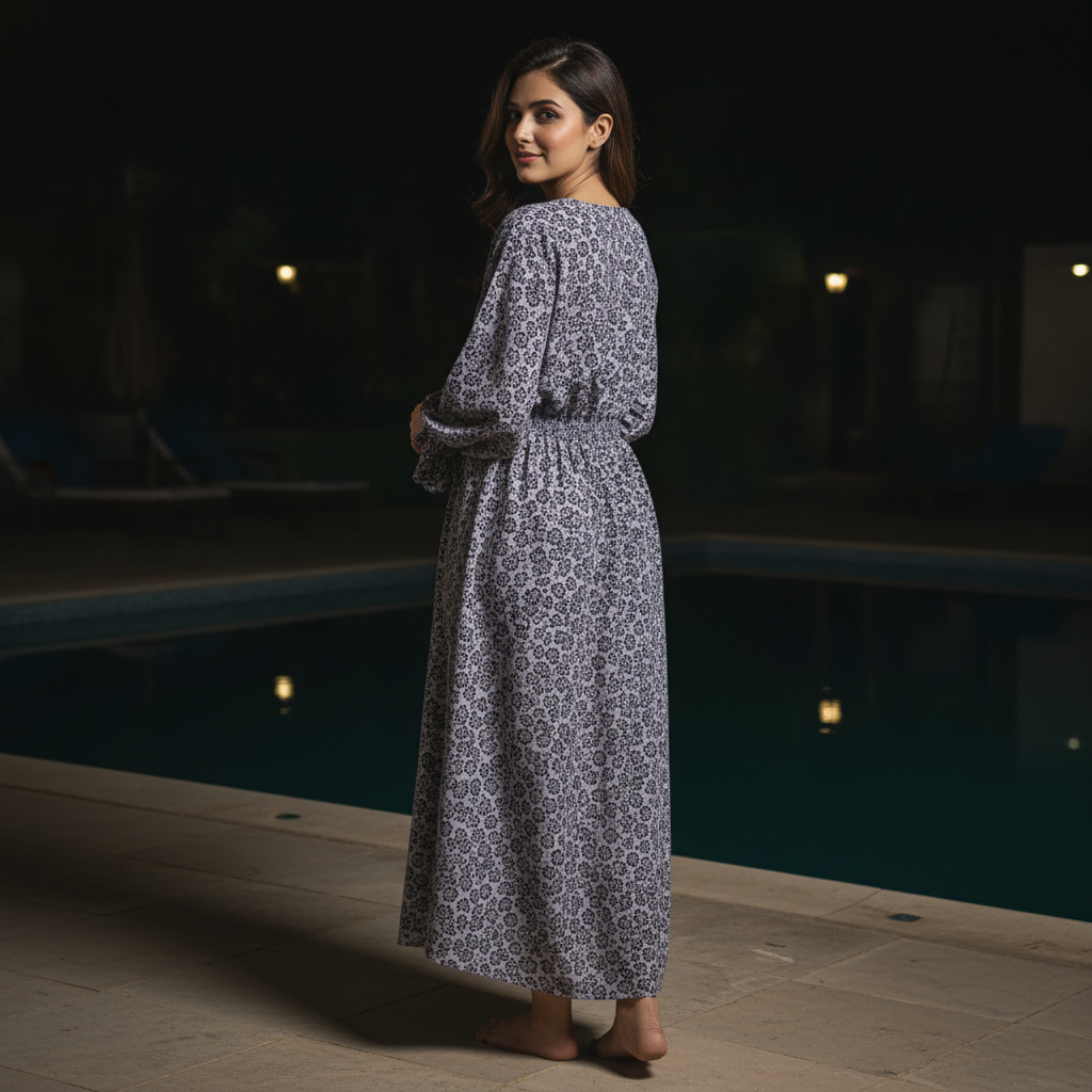 ZnK Grey Floral Smocked Cotton Top for Women