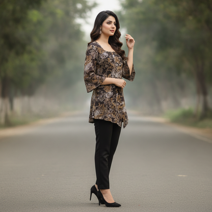 KappAhl Brown Floral Printed Cotton Top for Women