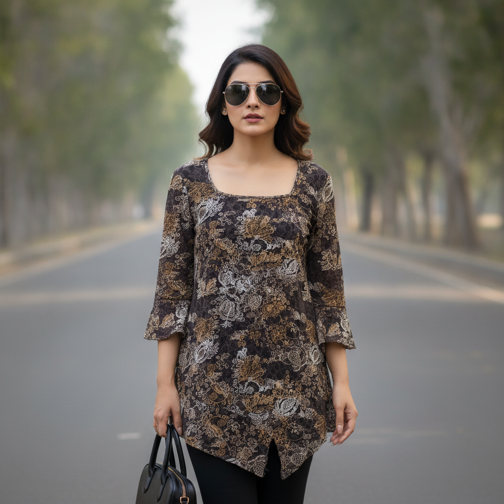KappAhl Brown Floral Printed Cotton Top for Women