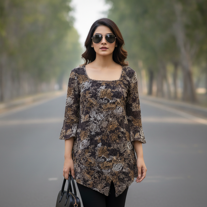 KappAhl Brown Floral Printed Cotton Top for Women