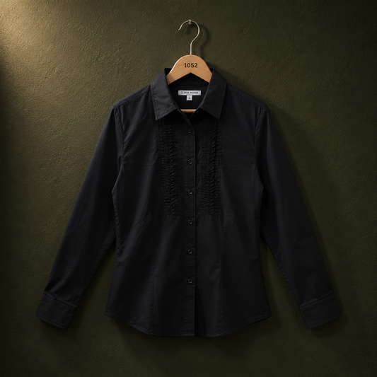 Women's Black Cotton Formal Shirt with Ruffle Detail