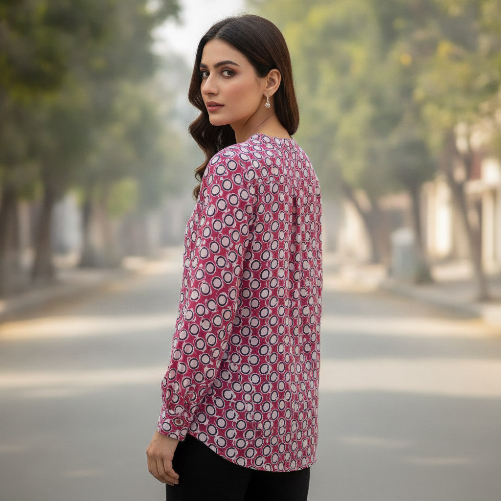 Women's Pink Printed Viscose Casual Top