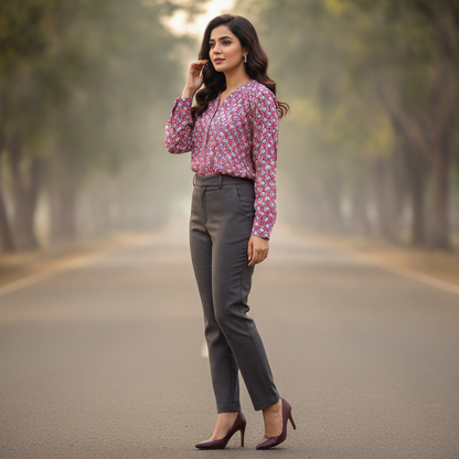 Women's Pink Printed Viscose Casual Top