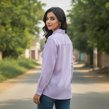 Women's Lavender Ruffle Front Blouse