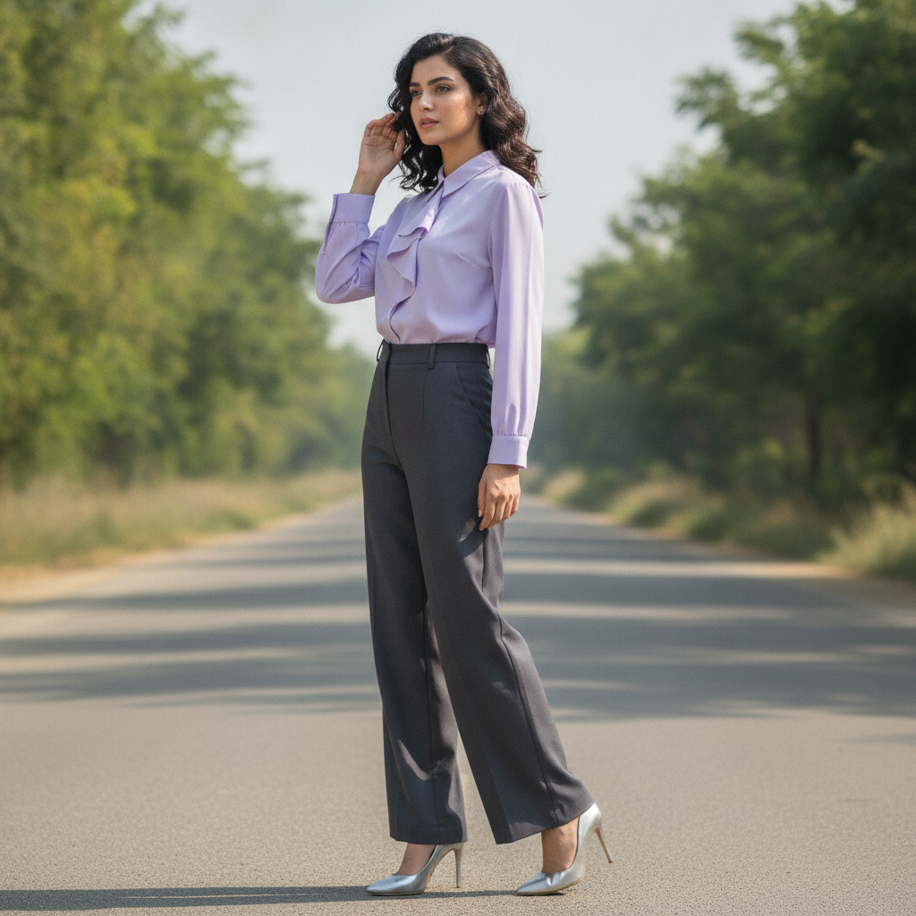 Women's Lavender Ruffle Front Blouse