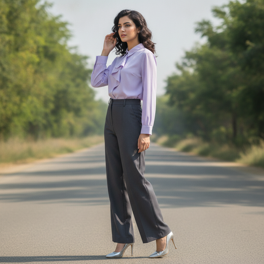 Women's Lavender Ruffle Front Blouse