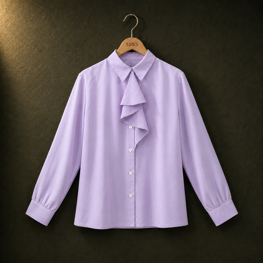 Women's Lavender Ruffle Front Blouse