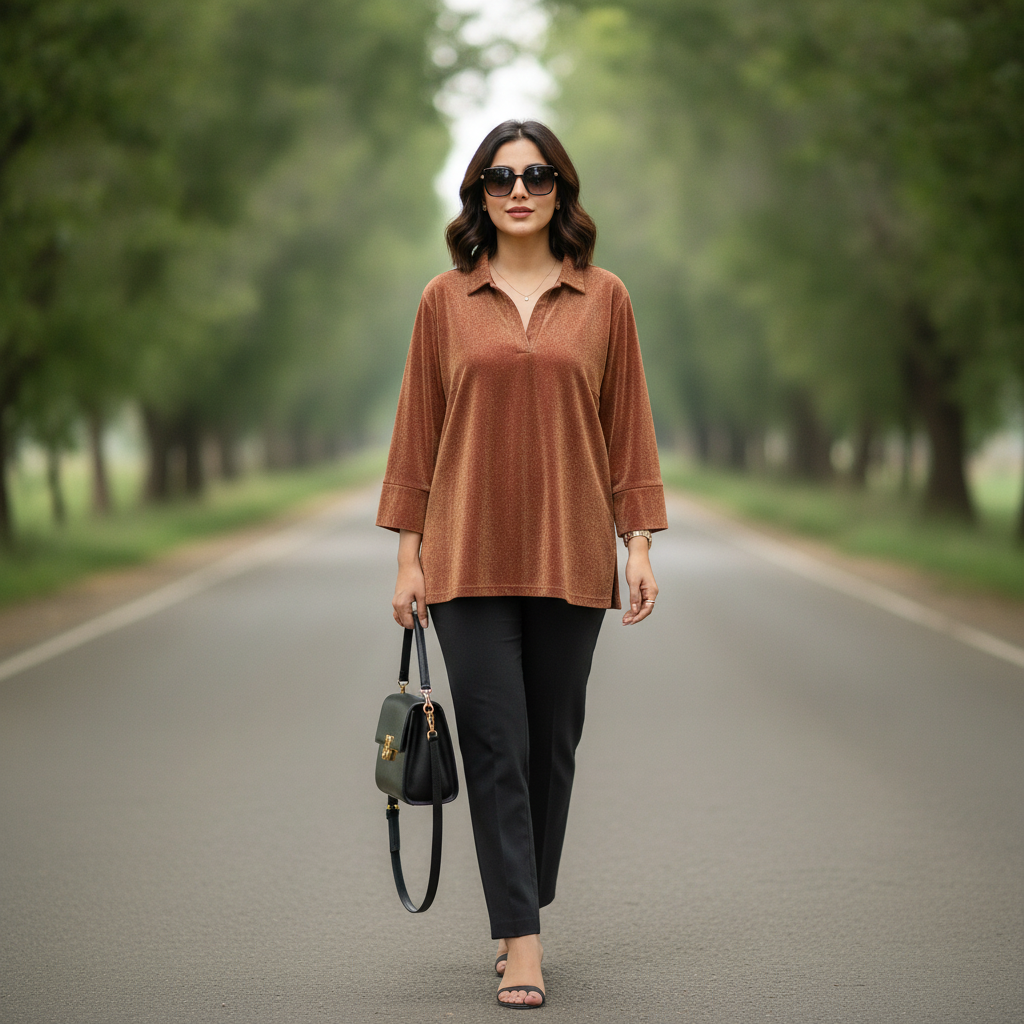 Women's Brown Relaxed Fit Viscose Top