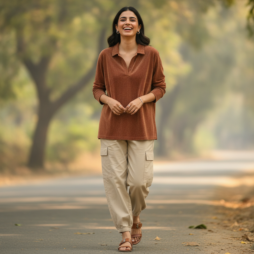 Women's Brown Relaxed Fit Viscose Top