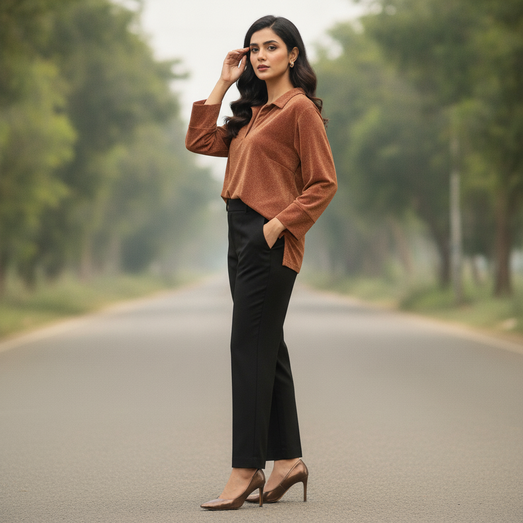 Women's Brown Relaxed Fit Viscose Top