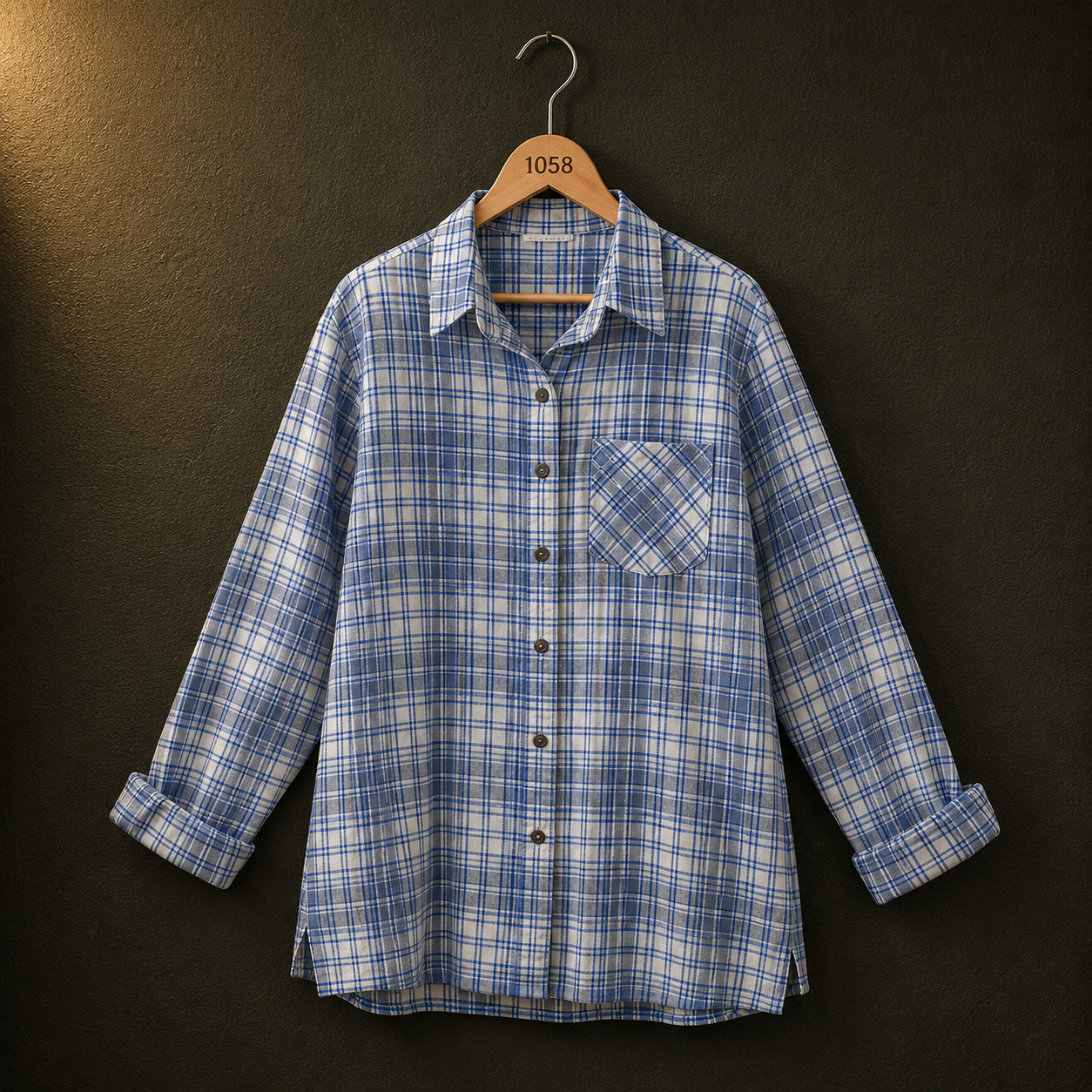 Women's Blue Check Cotton Shirt with Pocket