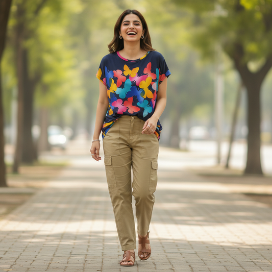 Women's Butterfly Print Viscose Casual Top