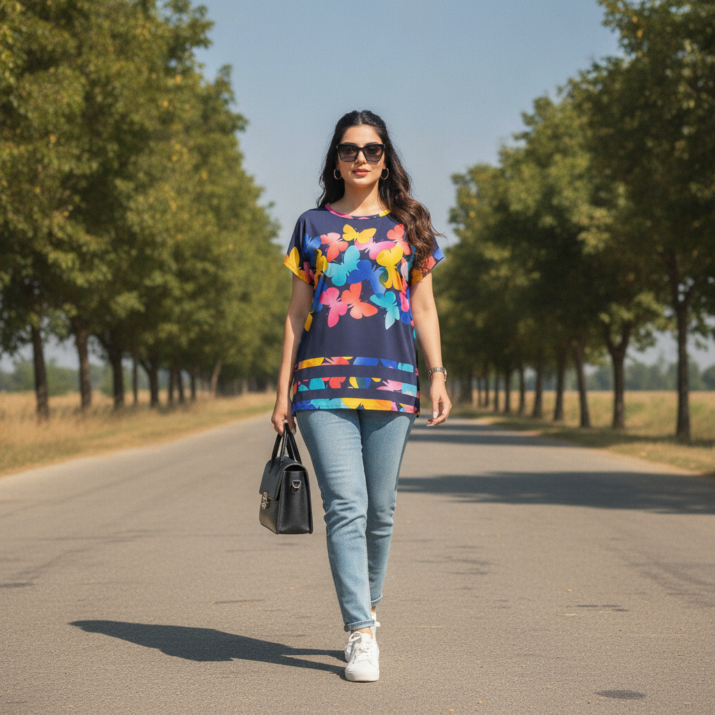 Women's Butterfly Print Viscose Casual Top