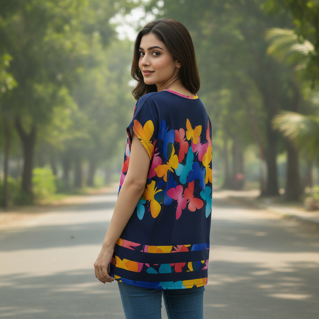 Women's Butterfly Print Viscose Casual Top