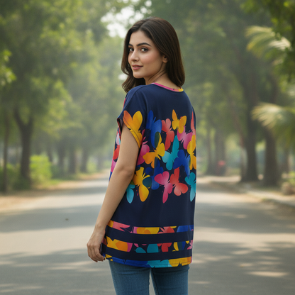 Women's Butterfly Print Viscose Casual Top