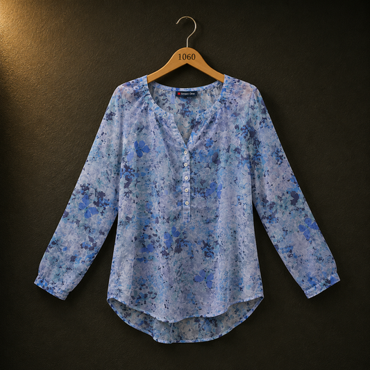 Women's Blue Floral Georgette Top