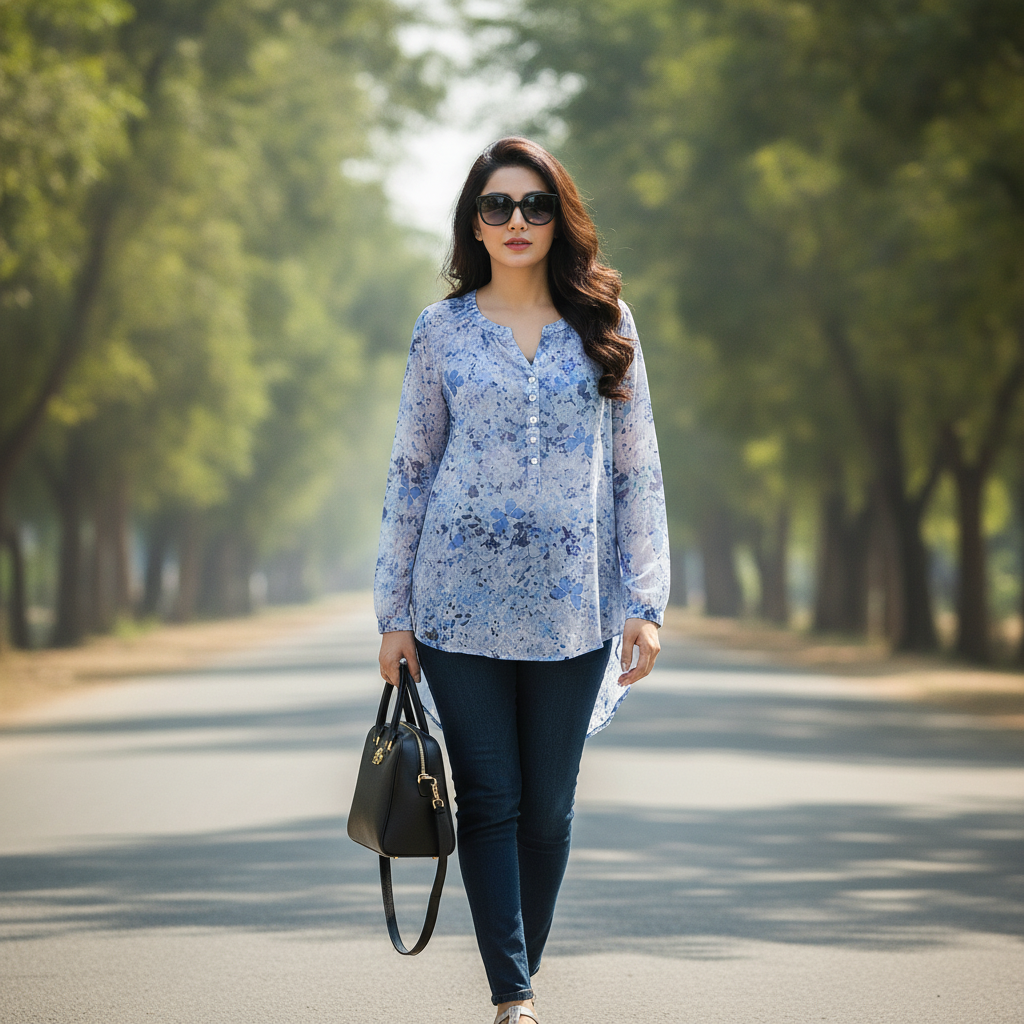 Women's Blue Floral Georgette Top