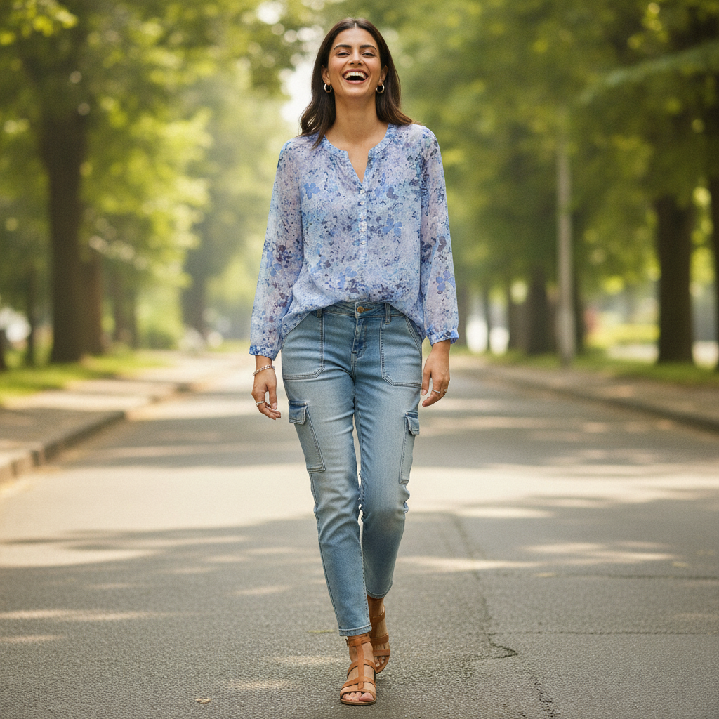 Women's Blue Floral Georgette Top