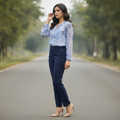 Women's Blue Floral Georgette Top