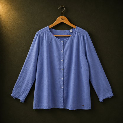 Bonnare Sky Blue Cotton Button Front Top for Women | Soft Casual Shirt