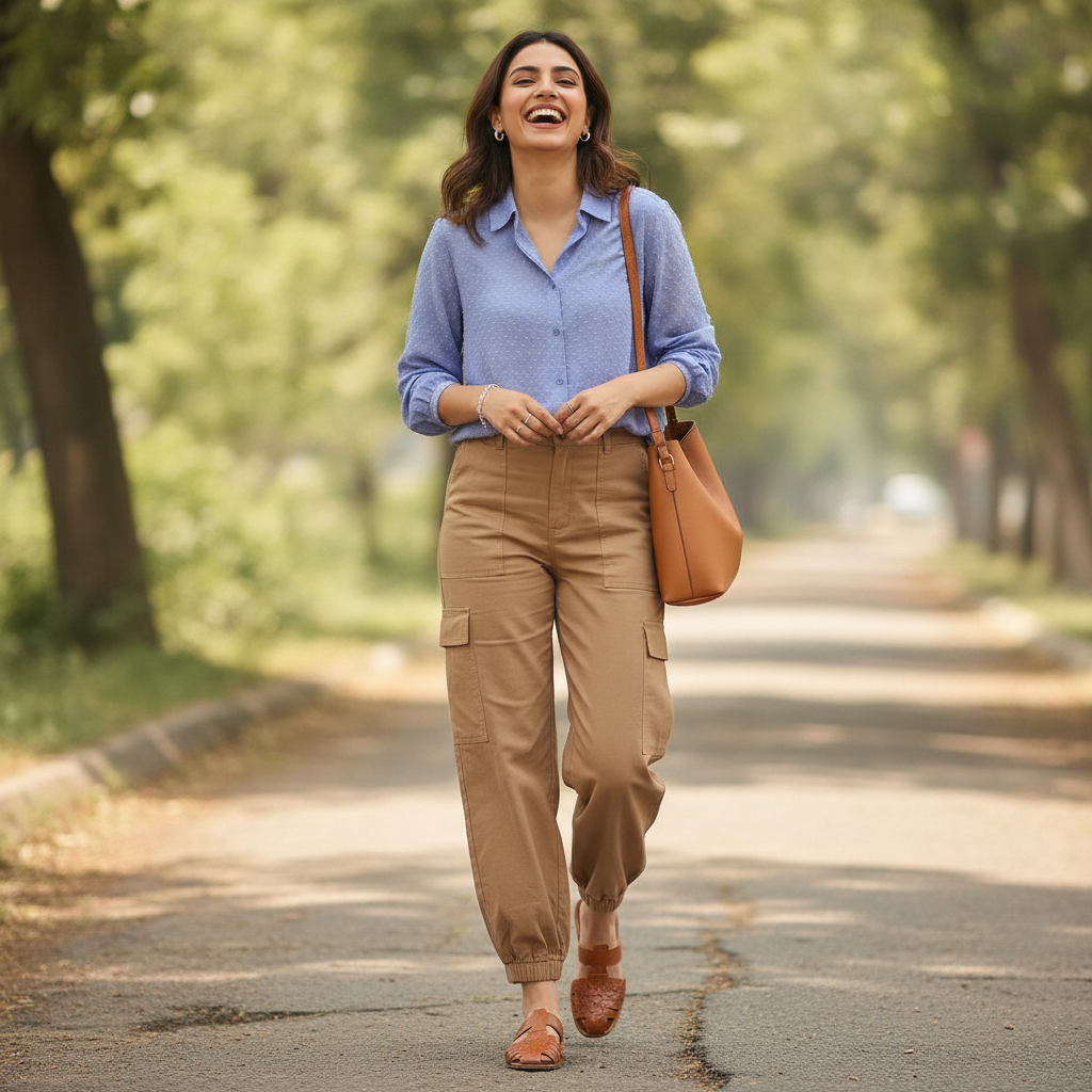 Bonnare Sky Blue Cotton Button Front Top for Women | Soft Casual Shirt